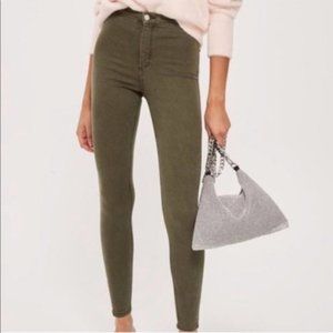 Topshop High Waist Moto Skinny Jeans Olive sz 26